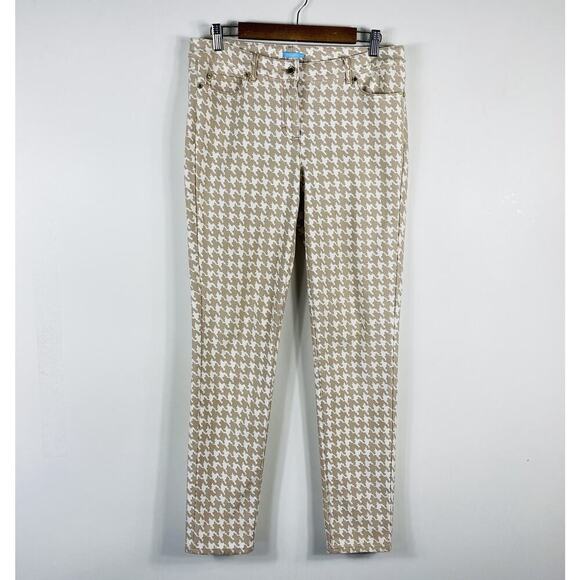 J. Mclaughlin Size 10 Houndstooth Print Lexi Skinny Jeans Tan White - Picture 1 of 6
